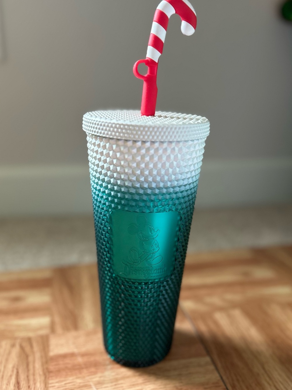Disneyland Studded Tumbler with Candy Cane Straw 24oz new Holiday cup ombré